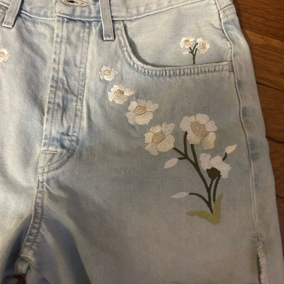 7 For All Mankind Blue Distressed Jean Shorts - Picture 3 of 10